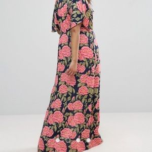 ASOS CURVE Navy Floral Kimono Maxi Dress